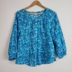 Tommy Bahama Top XS Blue Floral Tropical Relaxed Coastal Beach Vacation Cruise